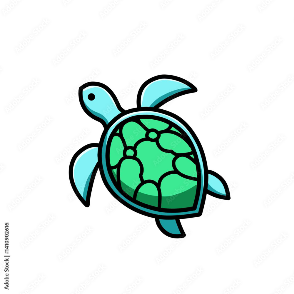 Obraz premium Illustration of vector design of a turtle from the top slightly sideways, the turtle icon, the turtle logo, is very good as a sticker, with a plain background.