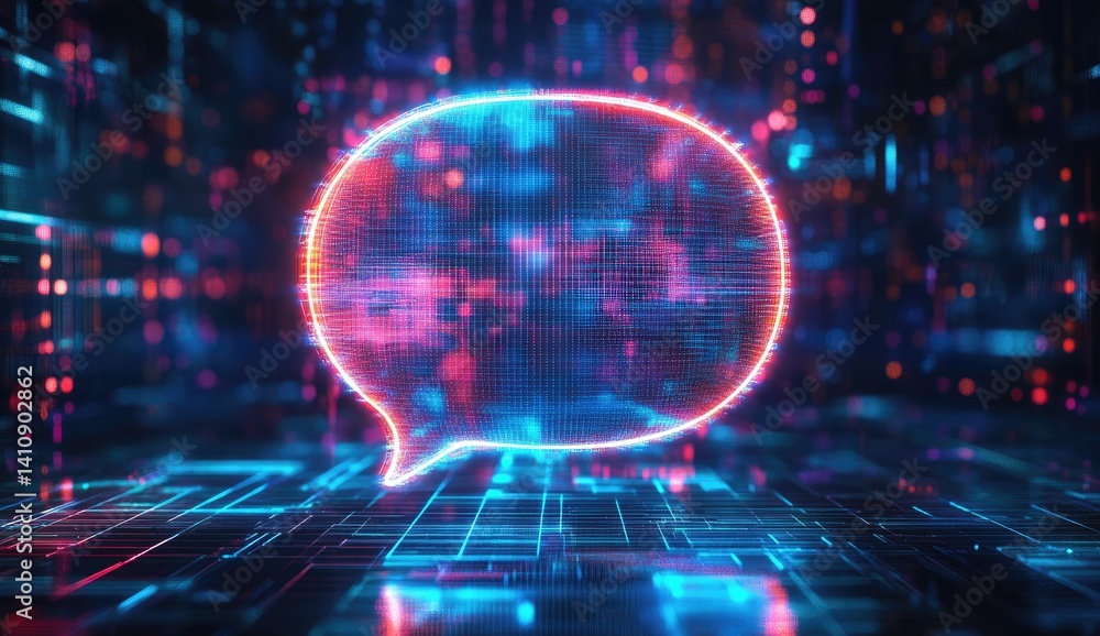 Obraz premium Glowing digital speech bubble on a circuit board background