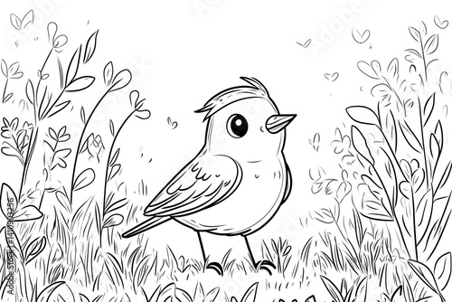 Obraz na płótnie Adorable baby bird grayscale illustration w salonie