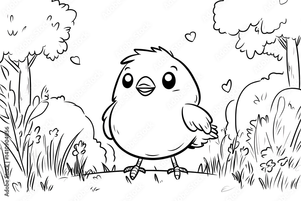 Adorable baby bird monochrome illustration