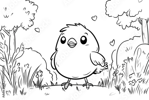 Obraz na płótnie Adorable baby bird monochrome illustration w salonie