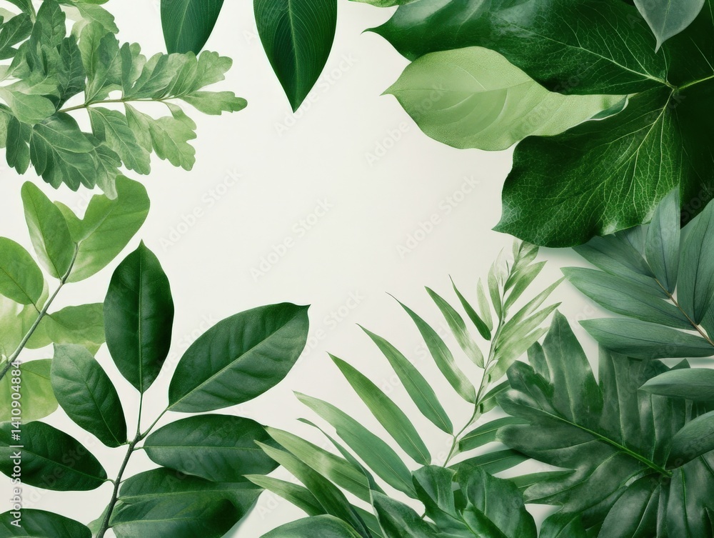 Naklejka premium Green leafy frame on white background