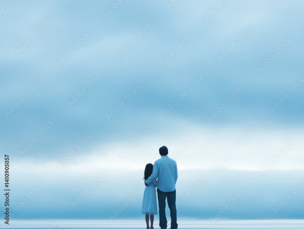 Father and daughter looking at sky Father and daughter looking at sky