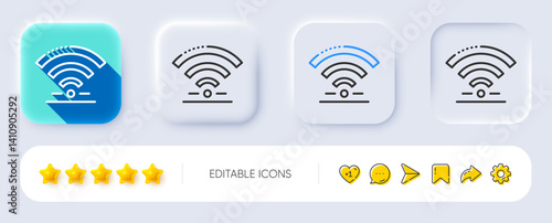 Wifi line icon. Neumorphic, Flat shadow, 3d buttons. Wireless internet sign. Hotel service symbol. Line wifi icon. Social media icons. Vector