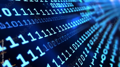 Abstract digital background featuring binary code cascading in a futuristic environment