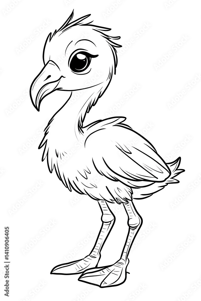 Adorable baby flamingo chick line art illustration