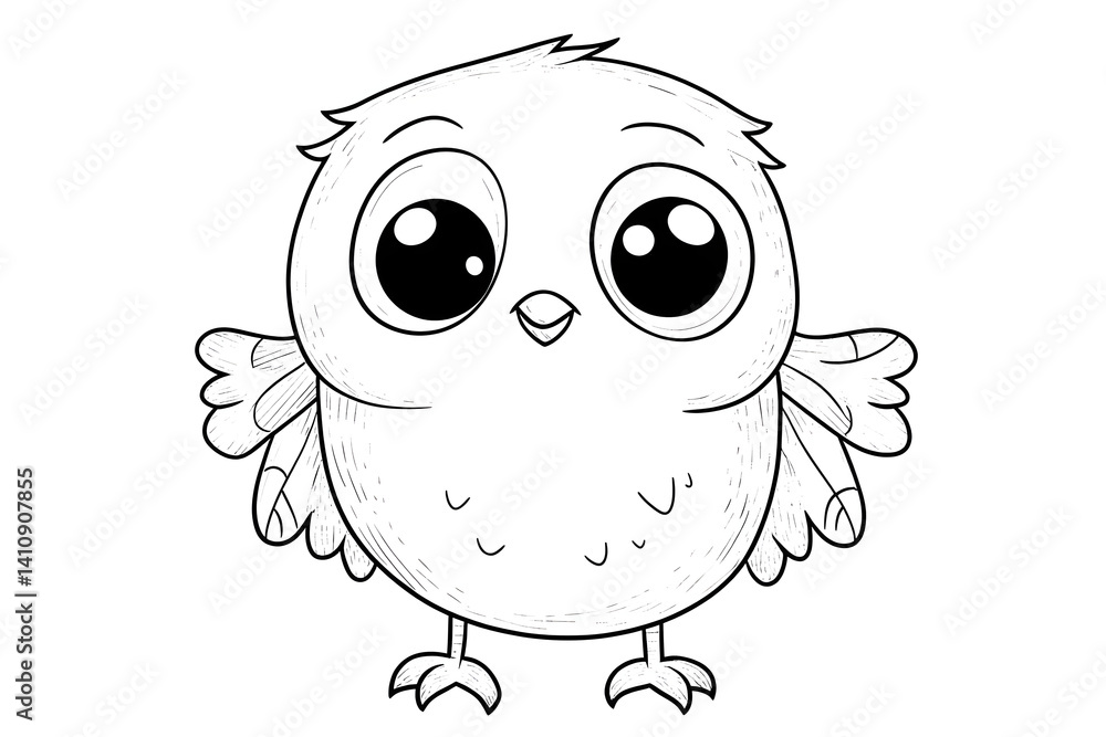 Adorable baby owl line art illustration