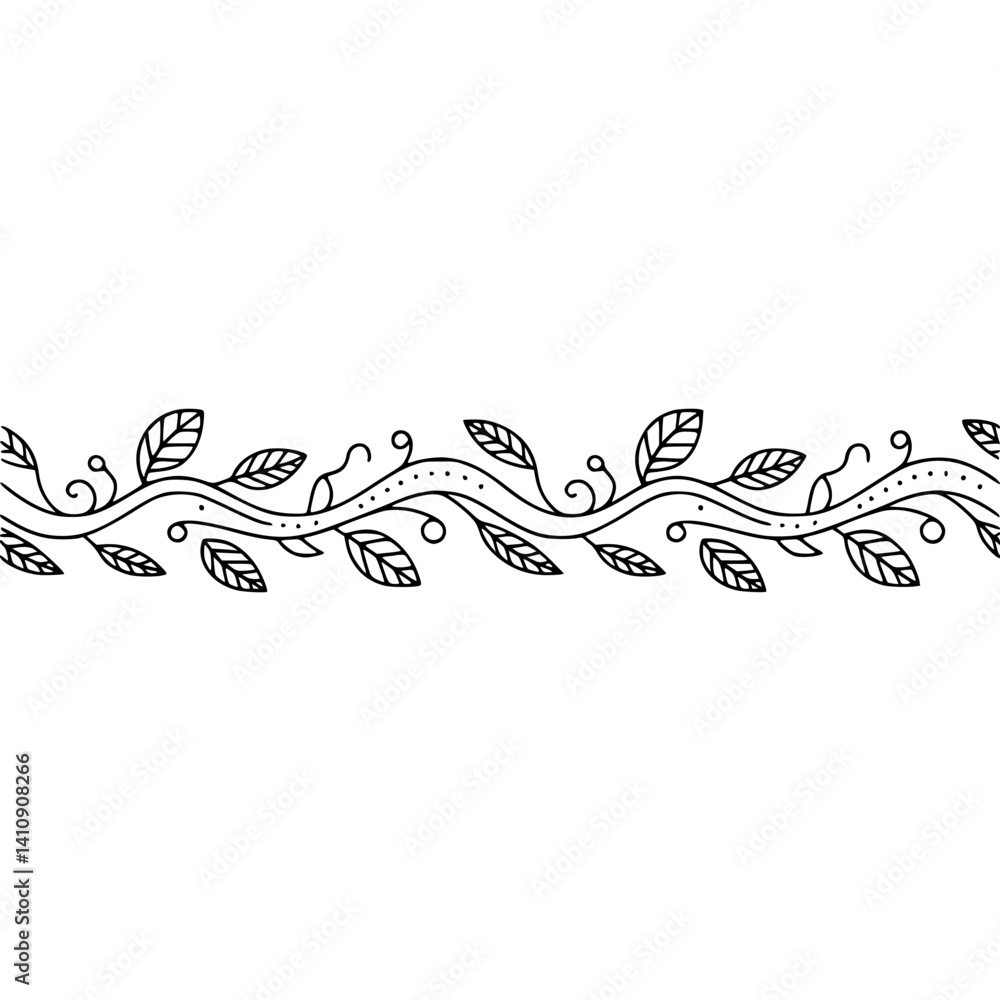 Fototapeta premium Hand-Drawn Vine Border Illustration, Minimalist Floral Design