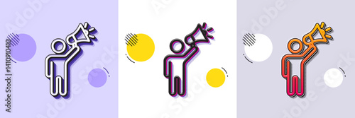 Brand ambassador line icon. Halftone dotted pattern. Gradient icon with grain shadow. Holding megaphone sign. Advertisement device symbol. Line brand ambassador icon. Various designs. Vector