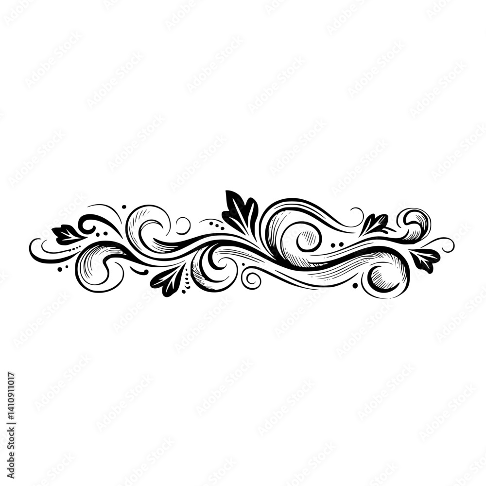 Fototapeta premium Elegant Black Floral Border Design on White Background, Decorative Ornament