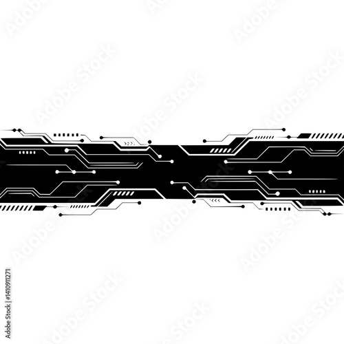 Abstract Tech Circuit Board Design, Black & White, Minimalist Background