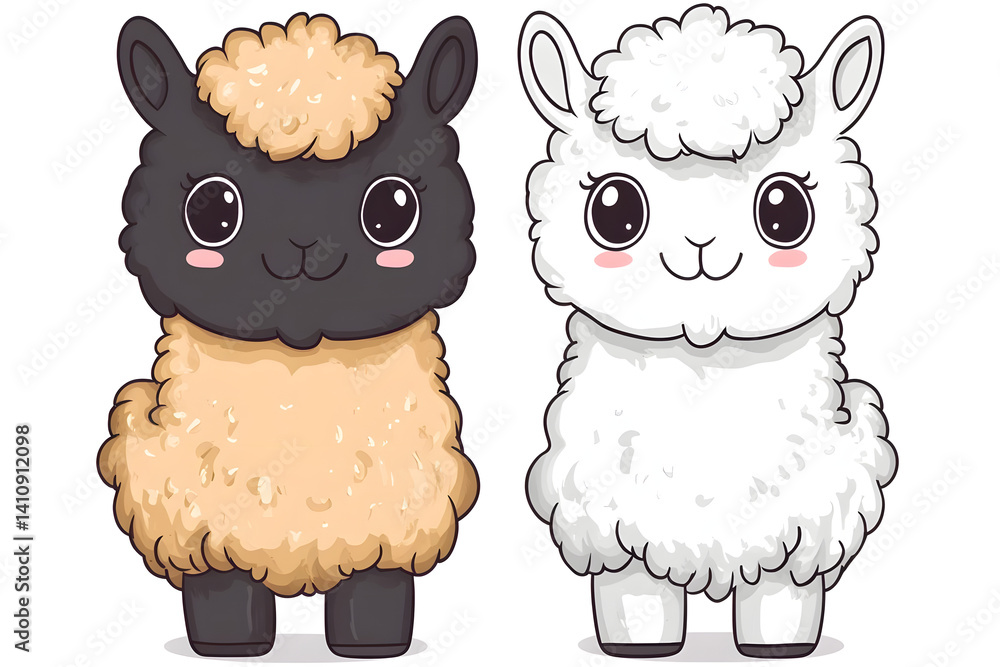 Naklejka premium Adorable cartoon alpaca friends