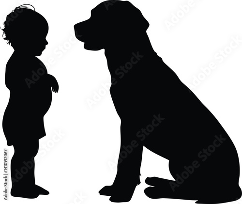 Heartfelt Encounter: Child & Dog Silhouette – A Tender Bond Captured in Minimalist Ar