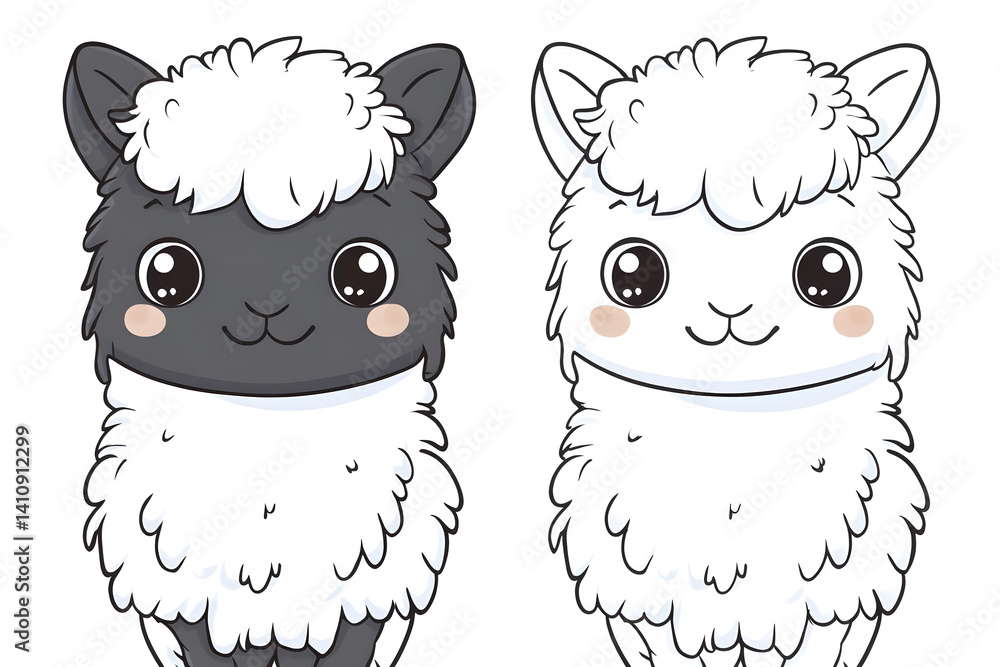 Adorable cartoon alpacas illustration