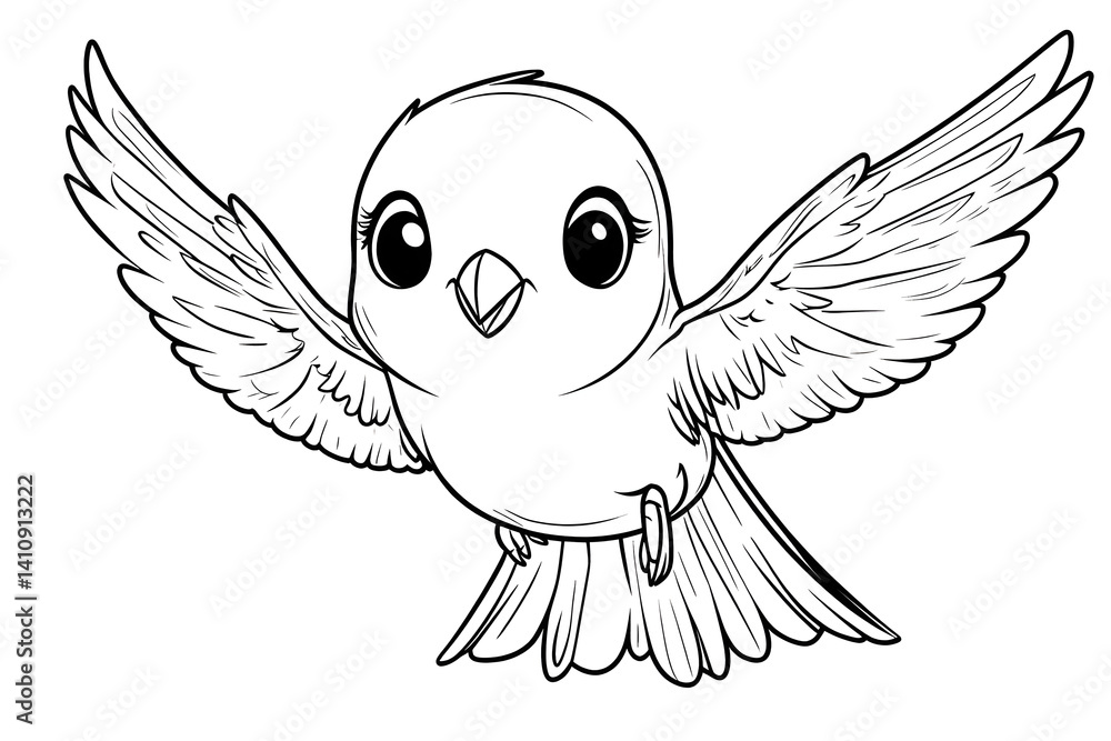 Adorable cartoon baby bird flying sketch