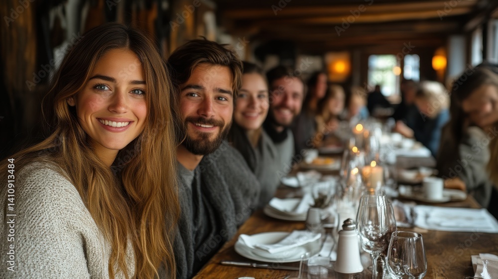 Group of Friends Enjoying a Meal Together at a Cozy Restaurant Group of Friends Enjoying a Meal Together at a Cozy Restaurant