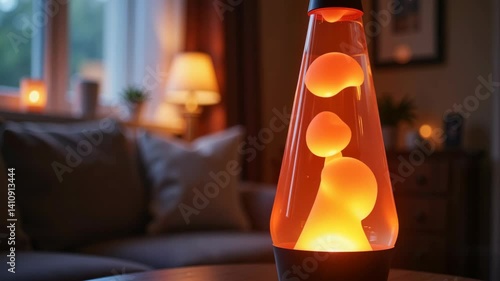 Relaxing lava lamp illuminating a cozy living room  
