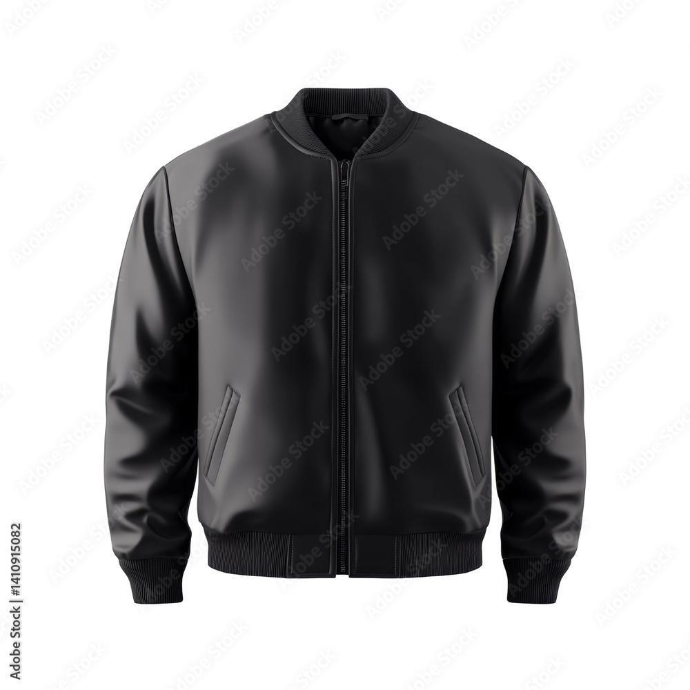 Black leather jacket with ribbed cuffs and zipper front for classic and modern style Black leather jacket with ribbed cuffs and zipper front for classic and modern style