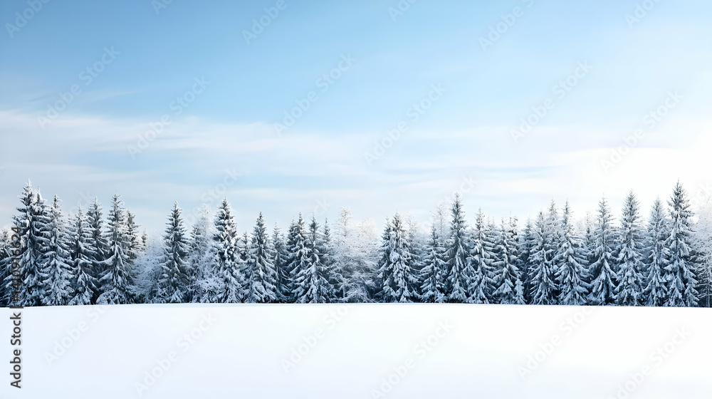 Fototapeta premium Snowy Forest Landscape Under Clear Sky