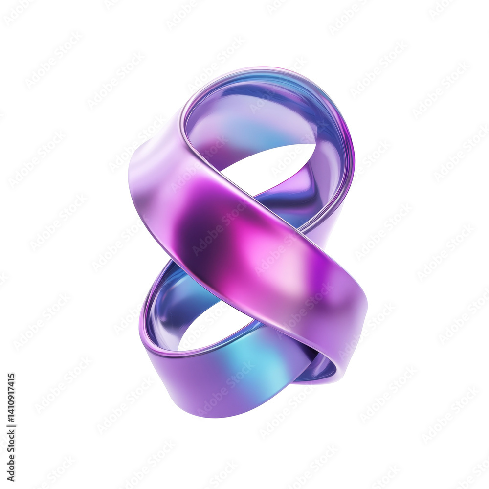 Metallic abstract sculpture with iridescent curves and twists creating elegant flowing design Metallic abstract sculpture with iridescent curves and twists creating elegant flowing design