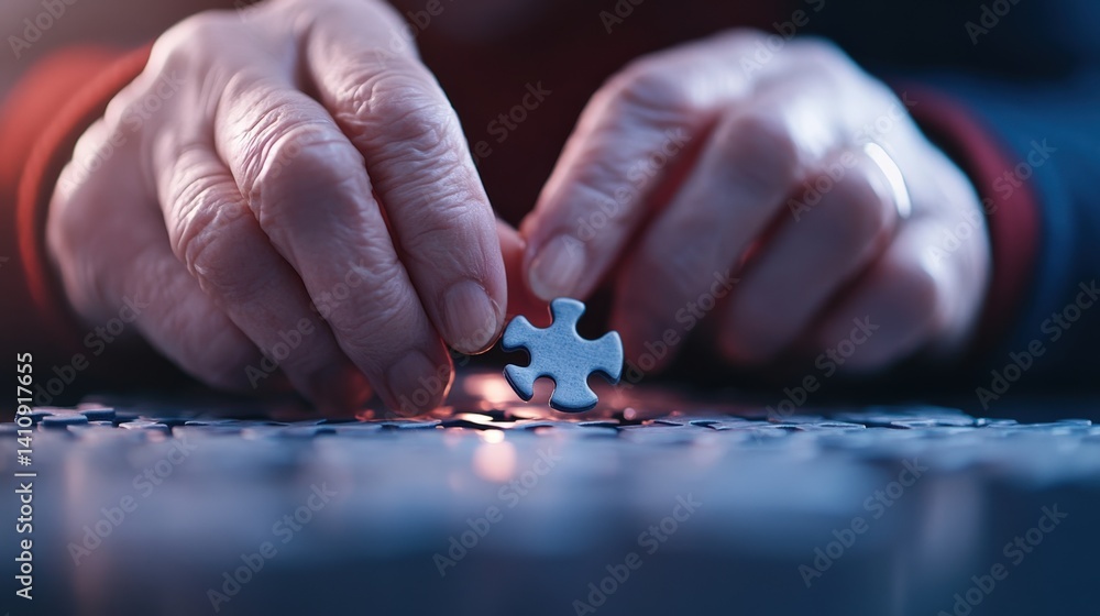 Hands solving jigsaw puzzle piece Hands solving jigsaw puzzle piece