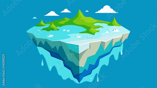 The edges of the ice cap are visibly receding exposing patches of barren land where nothing can grow due to lack of water. This has led to a rise in famine and food insecurity a. Vector illustration
