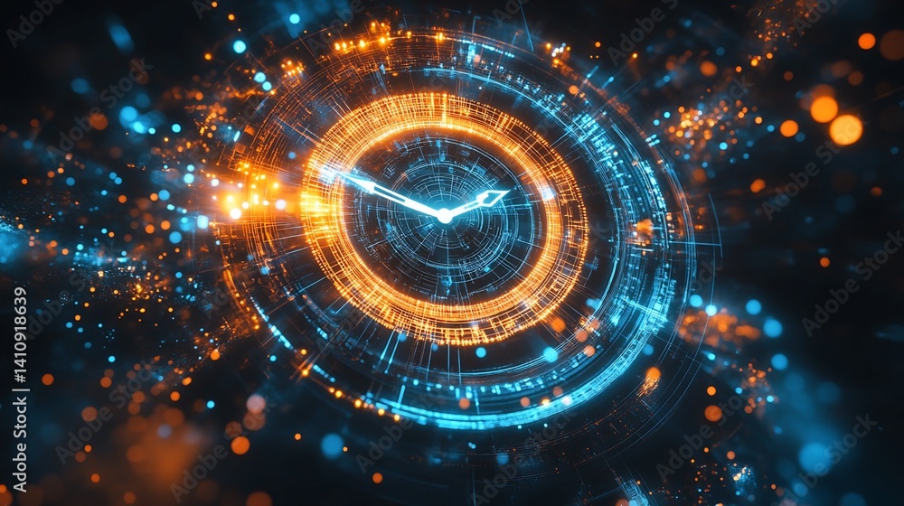 Obraz premium Digital Clock with Concentric Circular Light Patterns