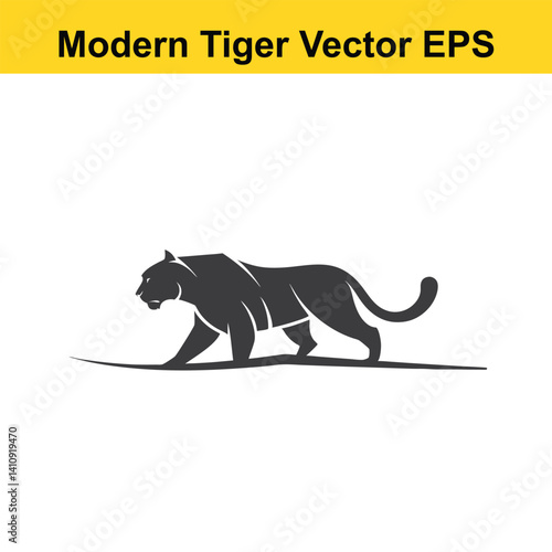 Vector modern style tiger walking, silhouette