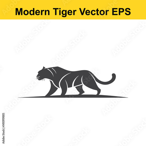 Vector modern style tiger walking, silhouette
