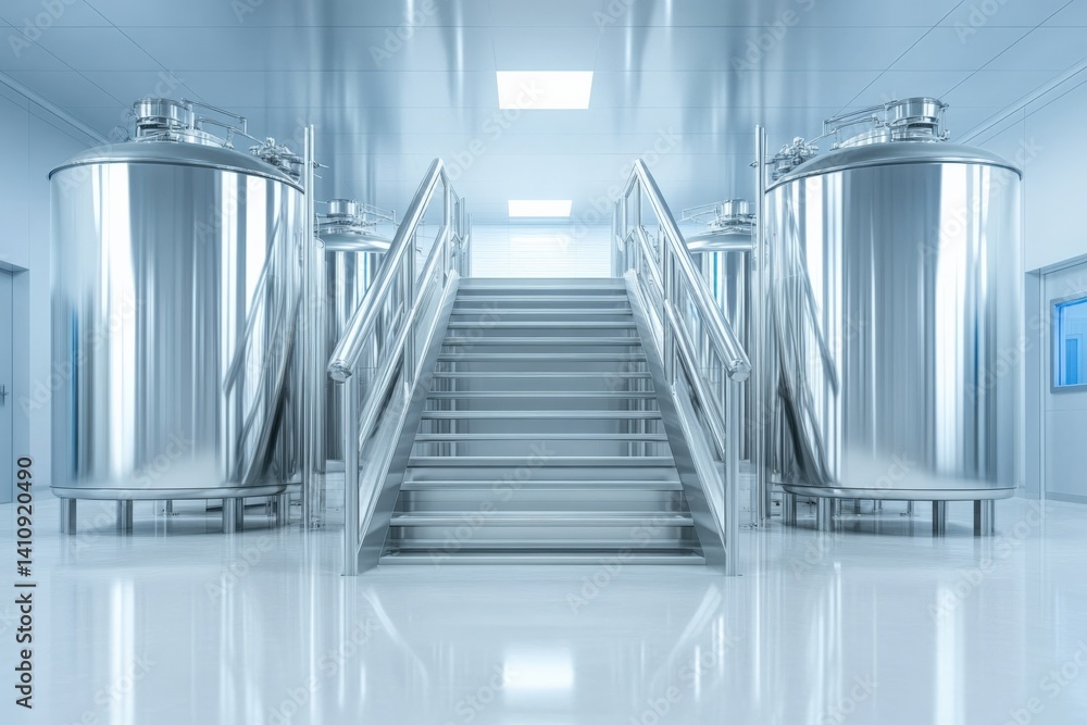 Obraz premium Stainless steel tanks in factory
