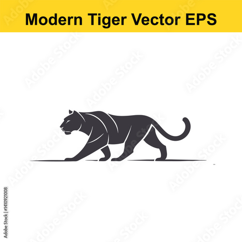 Vector modern style tiger walking, silhouette