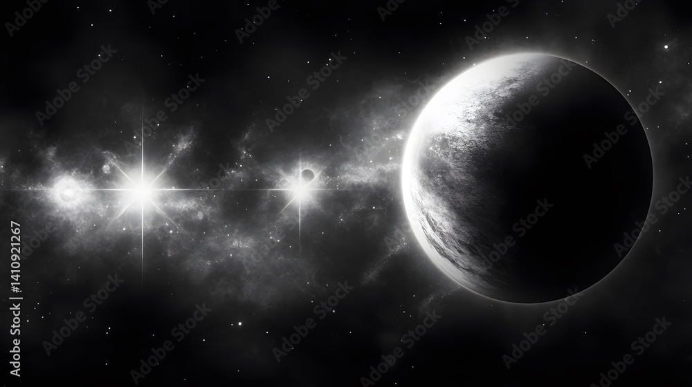 Fototapeta premium Monochromatic Planet and Binary Stars in Space