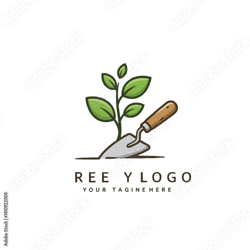 Gardening logo with plant and shovel