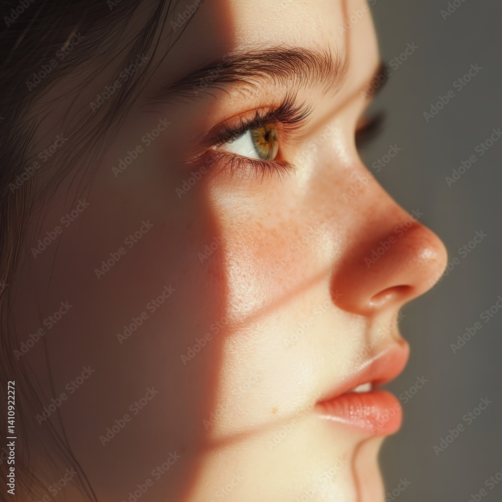 Fototapeta premium Woman with light on face