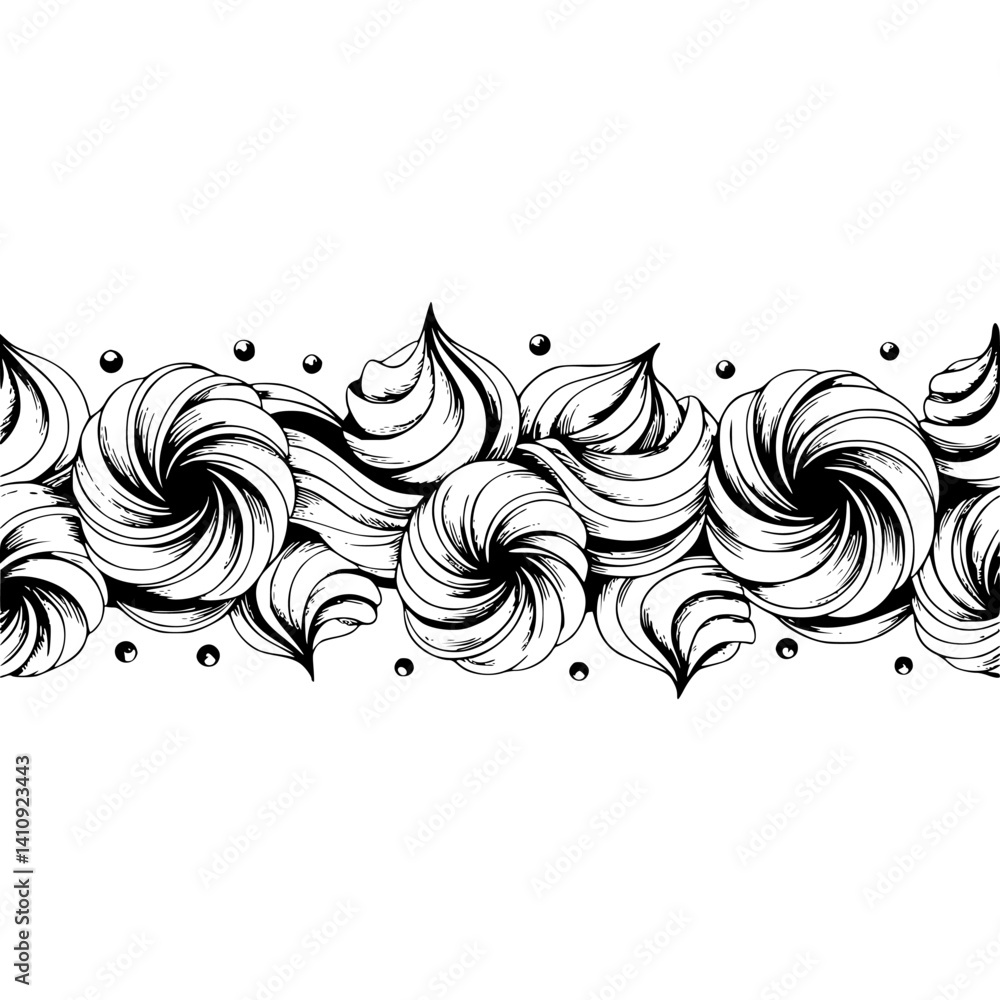Fototapeta premium Decorative Icing Swirl Border, Hand-Drawn Monochrome Design