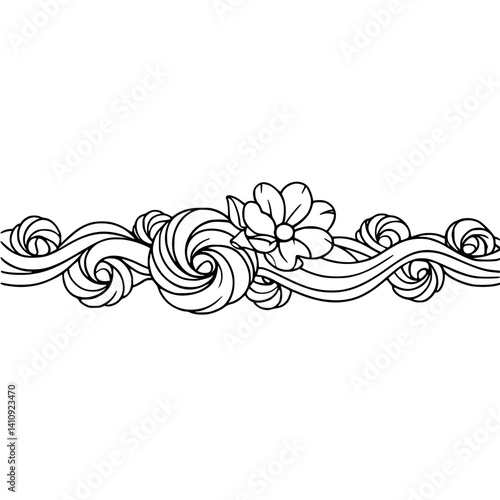 Elegant Floral Ornament: Vector Border in Monochrome Style
