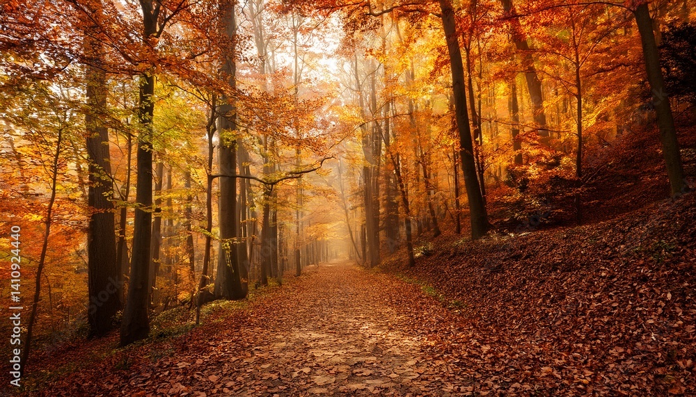 Obraz premium Autumn fall forest with pathway