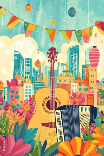 Festa Junina concept design. Brazilian music and dance summer festival carnival banner