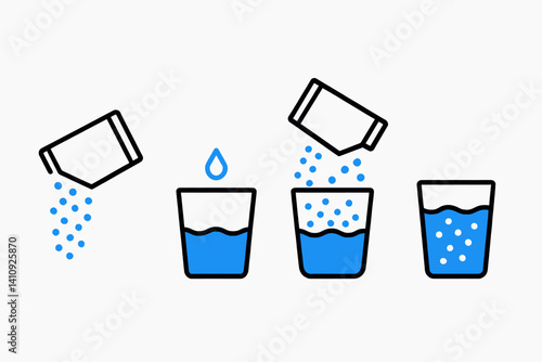 The icons for packet soluble powder are showcased in a palette of black and blue against a white background