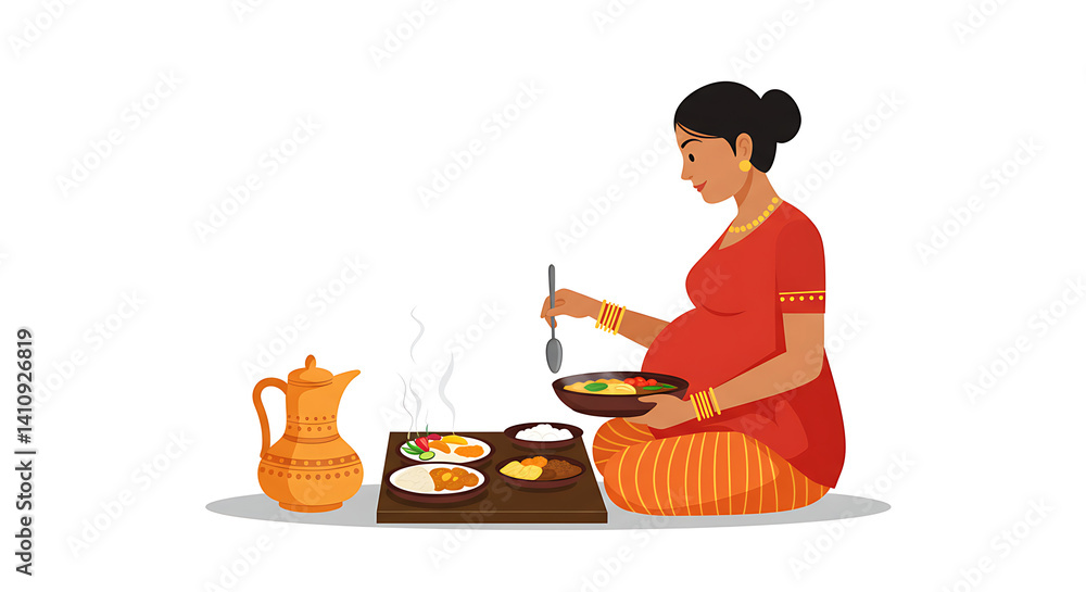 Pregnant woman enjoying meal at home kitchen Pregnant woman enjoying meal at home kitchen