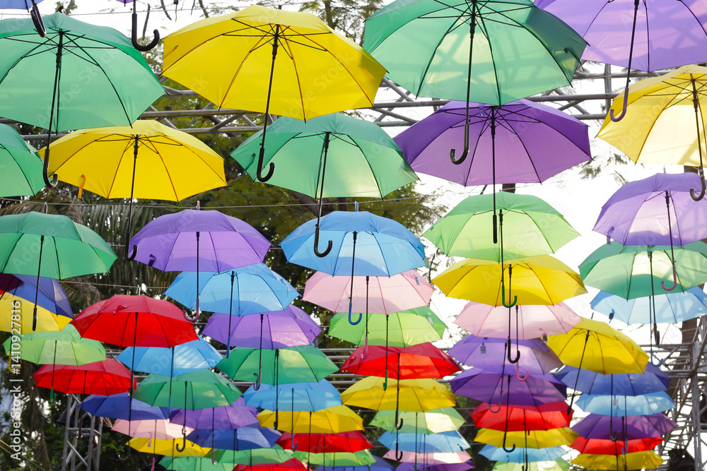 Obraz premium Lots of umbrellas and beautiful colors. Decorate the place