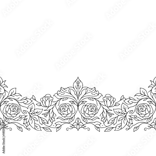 Elegant Floral Border, Decorative Flourish, Line Art Design