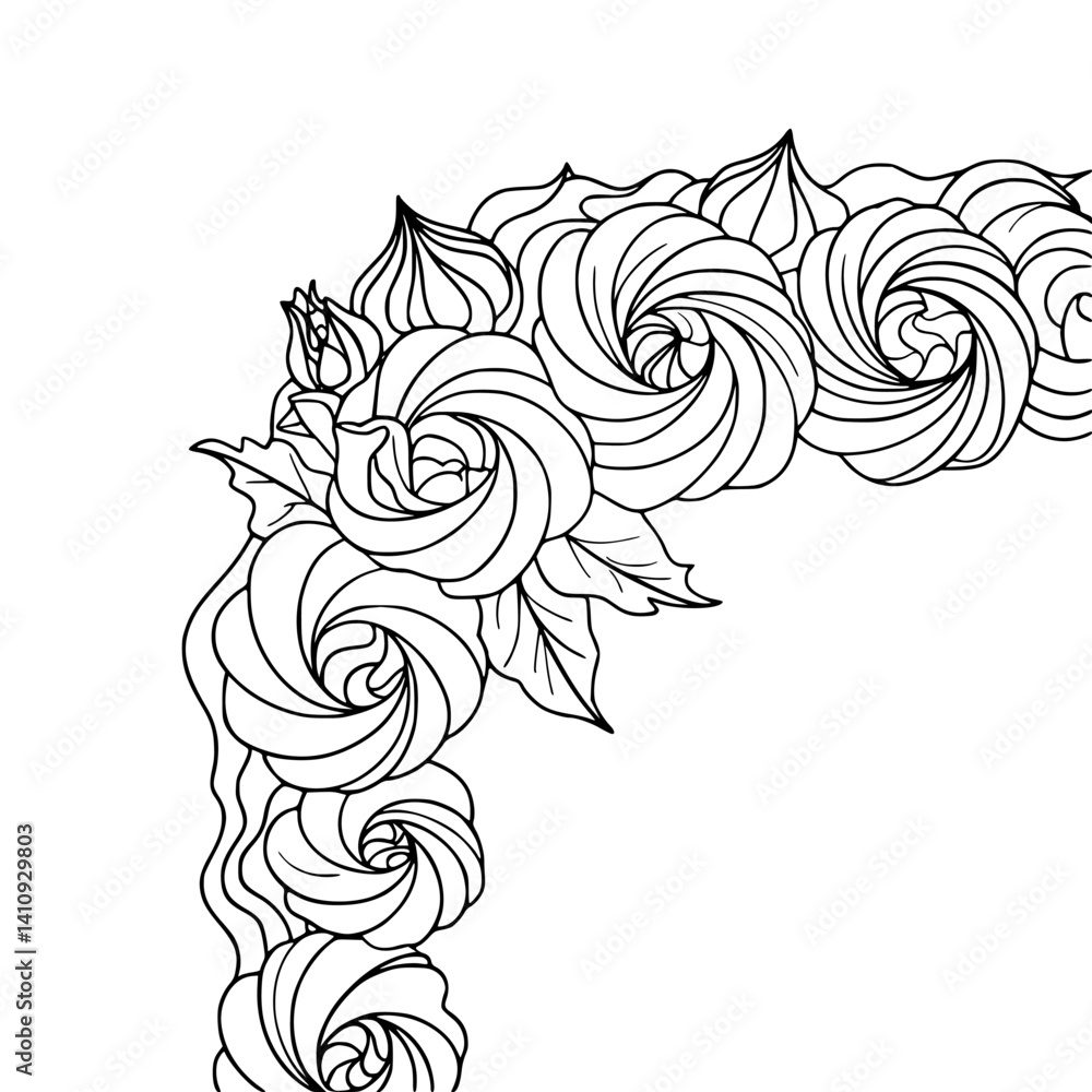 Fototapeta premium Vector Floral Corner Frame: Elegant Black and White Roses