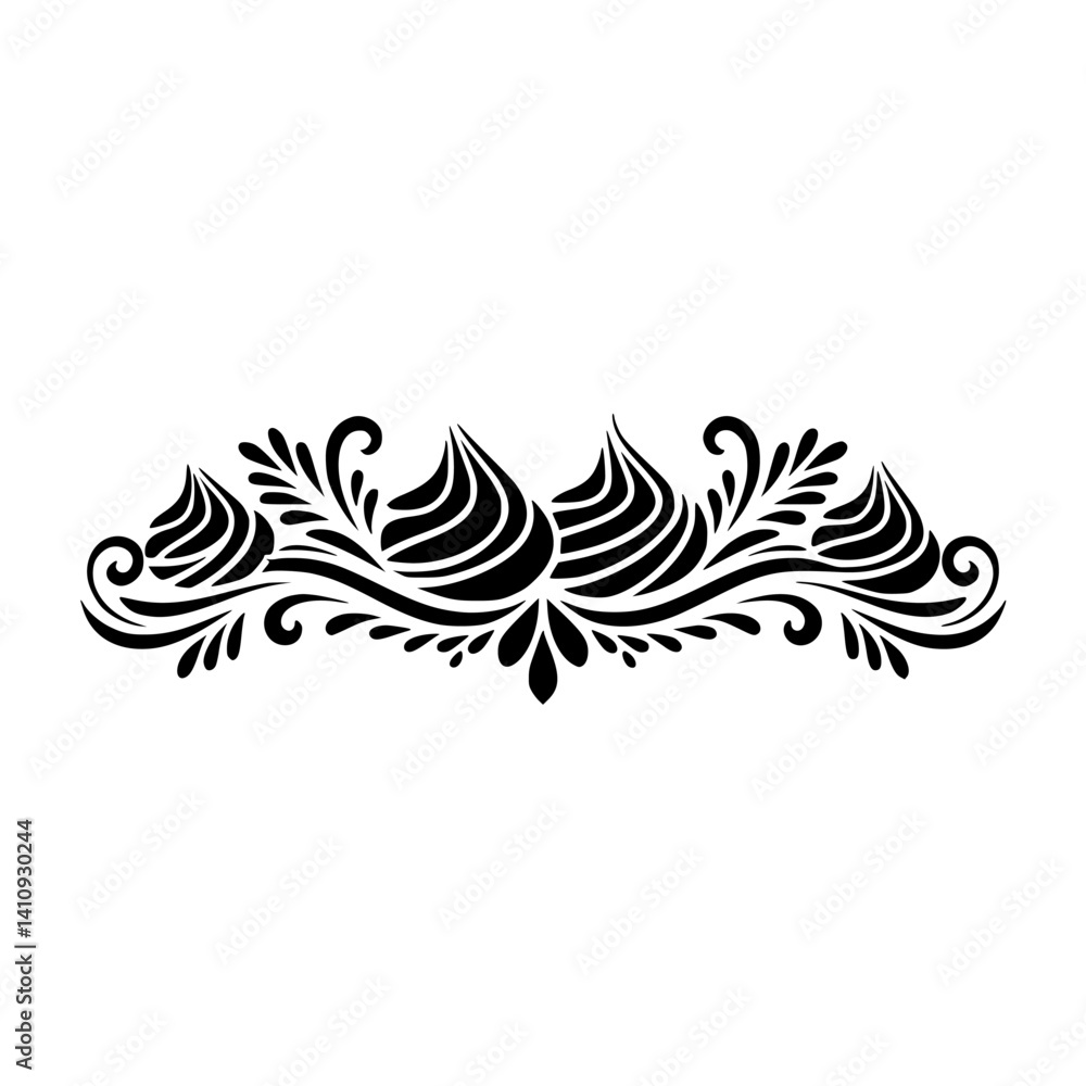 Obraz premium Elegant Vector Flourish Border, Black Swirls on White, Ornamental Design
