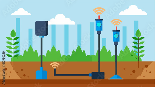 Soil moisture probes that can be inserted into the ground at various depths to provide realtime feedback on moisture levels and inform irrigation decisions.. Vector illustration