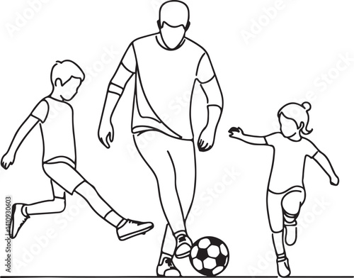 Father Playing Soccer with Kids Drawing