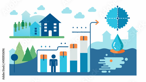 A report analyzing the correlation between population growth and water demand helping plan for future water resource management needs.. Vector illustration
