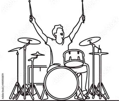 Energetic Drummer Boy Line Art