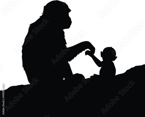 Monkeys Hand in Hand: A Silhouette of Connection and Care
