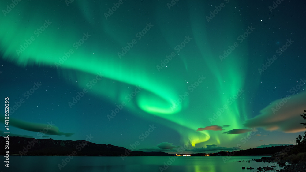 Naklejka premium Northern lights dancing across the night sky